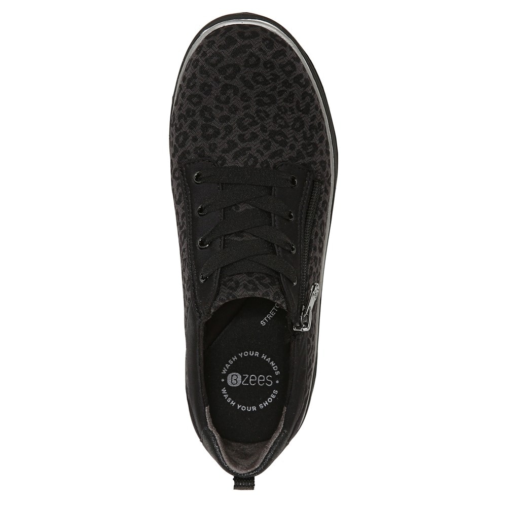 Bzees Tag Along Slip On Sneaker - Black Leopard Fabric Bzees Tag Along Slip On Sneaker - Black Leopard Fabric