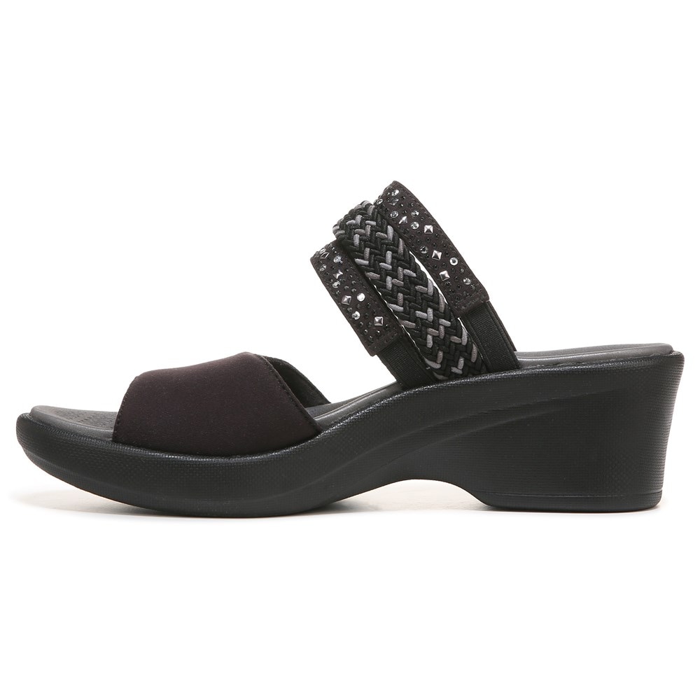 Bzees Fireworks Slide Wedge Sandal - Black Woven Fabric Bzees Fireworks Slide Wedge Sandal - Black Woven Fabric