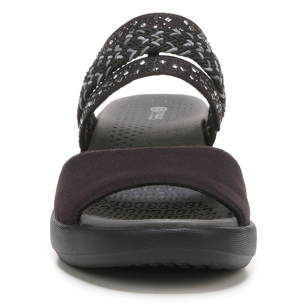 Bzees Fireworks Slide Wedge Sandal - Black Woven Fabric Bzees Fireworks Slide Wedge Sandal - Black Woven Fabric