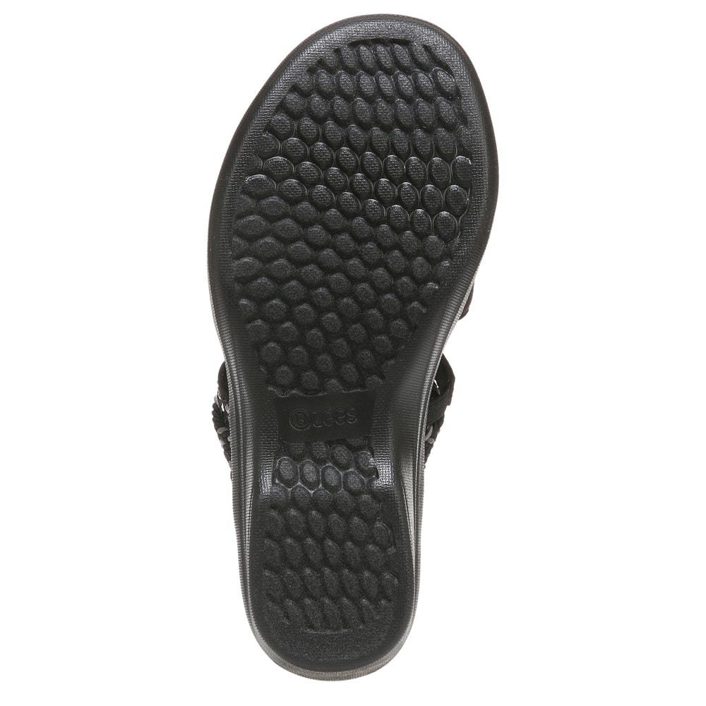 Bzees Fireworks Slide Wedge Sandal - Black Woven Fabric Bzees Fireworks Slide Wedge Sandal - Black Woven Fabric