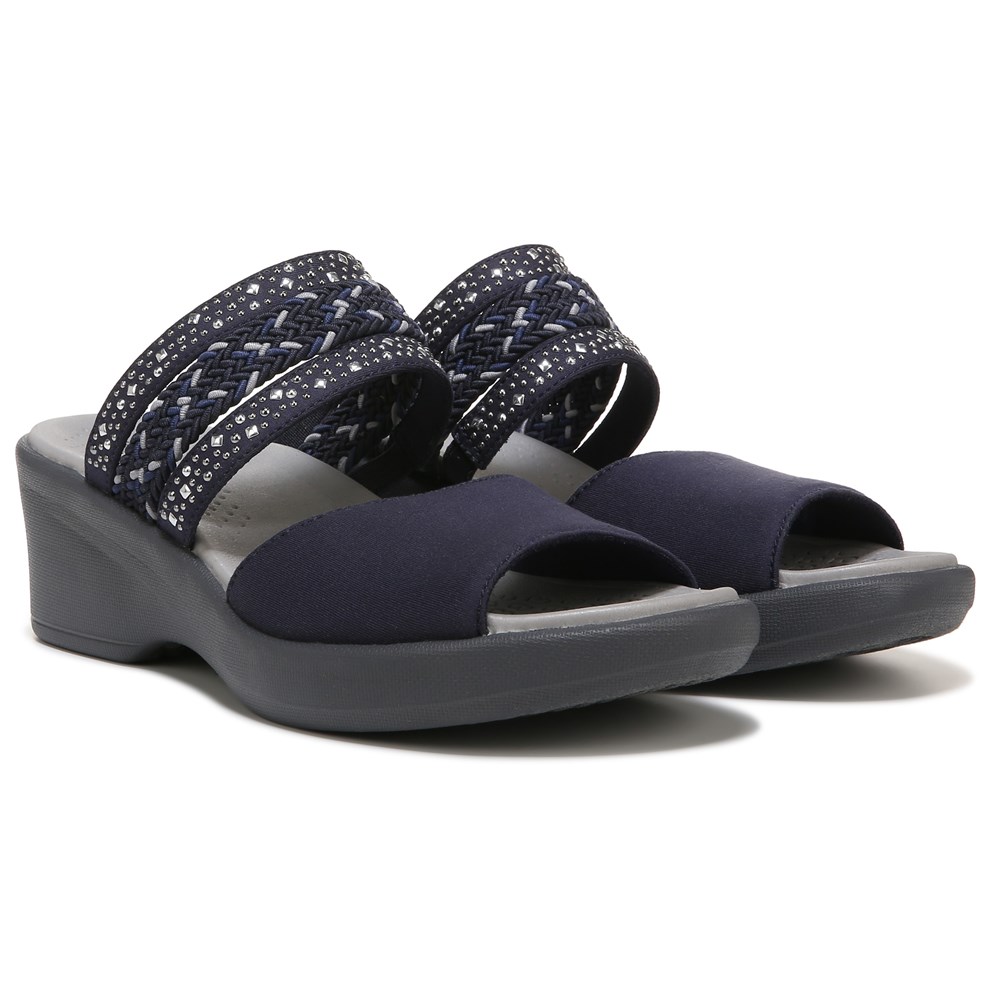 Bzees Fireworks Slide Wedge Sandal - Navy Blue Fabric