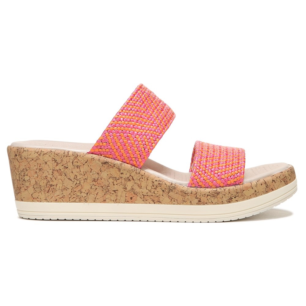 Bzees Resort Wedge Sandal - Pink Orange Raffia Fabric Bzees Resort Wedge Sandal - Pink Orange Raffia Fabric