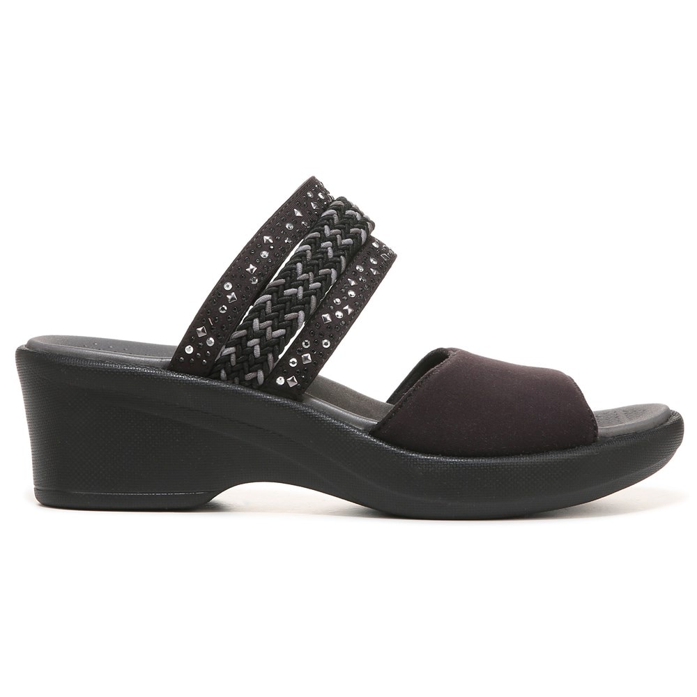 Bzees Fireworks Slide Wedge Sandal - Black Woven Fabric Bzees Fireworks Slide Wedge Sandal - Black Woven Fabric