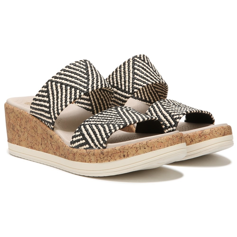 Bzees Resort Wedge Sandal - Black Multi Raffia Fabric