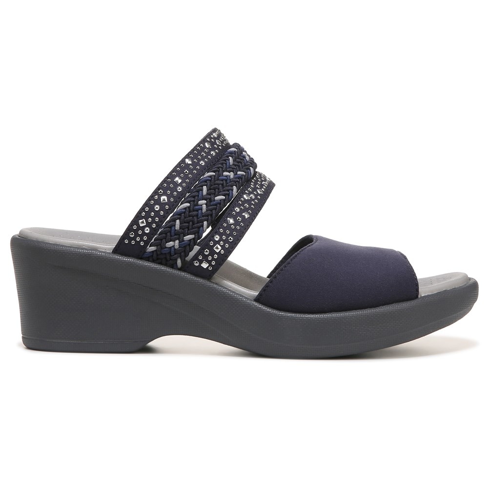 Bzees Fireworks Slide Wedge Sandal - Navy Blue Fabric Bzees Fireworks Slide Wedge Sandal - Navy Blue Fabric