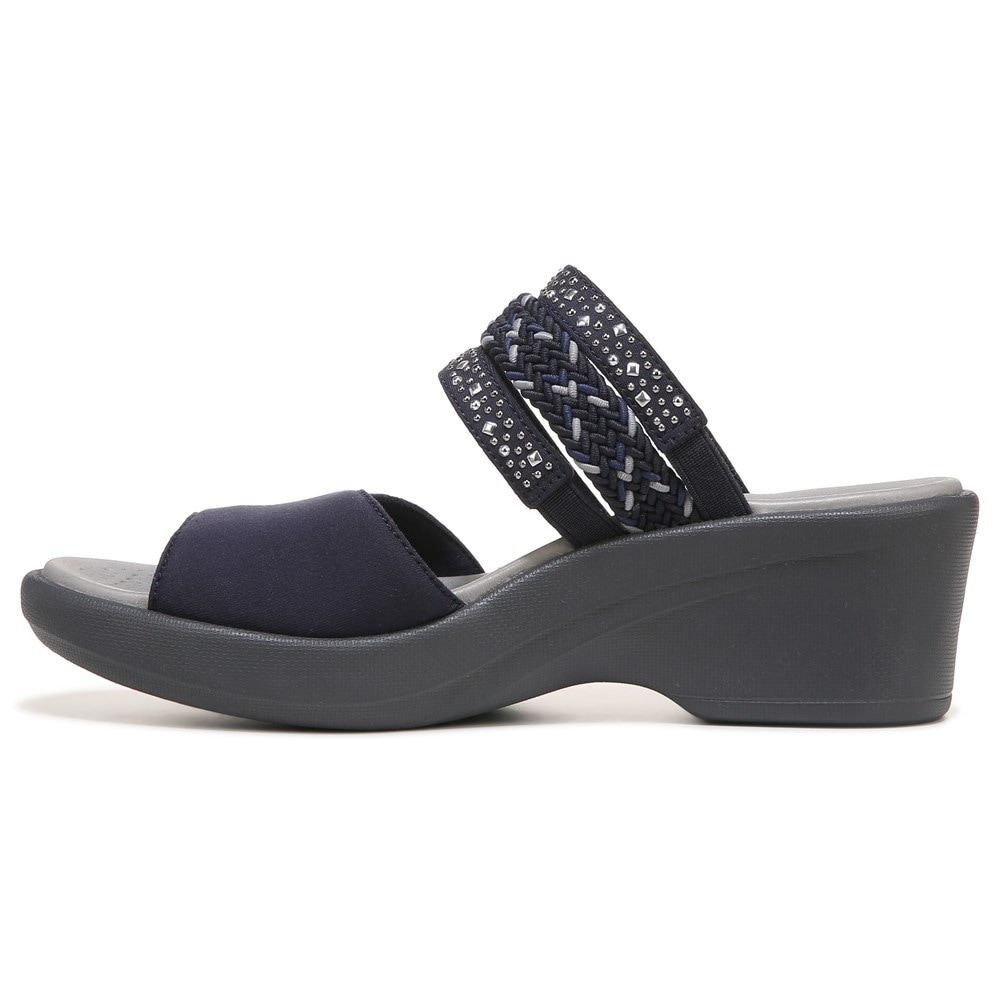 Bzees Fireworks Slide Wedge Sandal - Navy Blue Fabric Bzees Fireworks Slide Wedge Sandal - Navy Blue Fabric