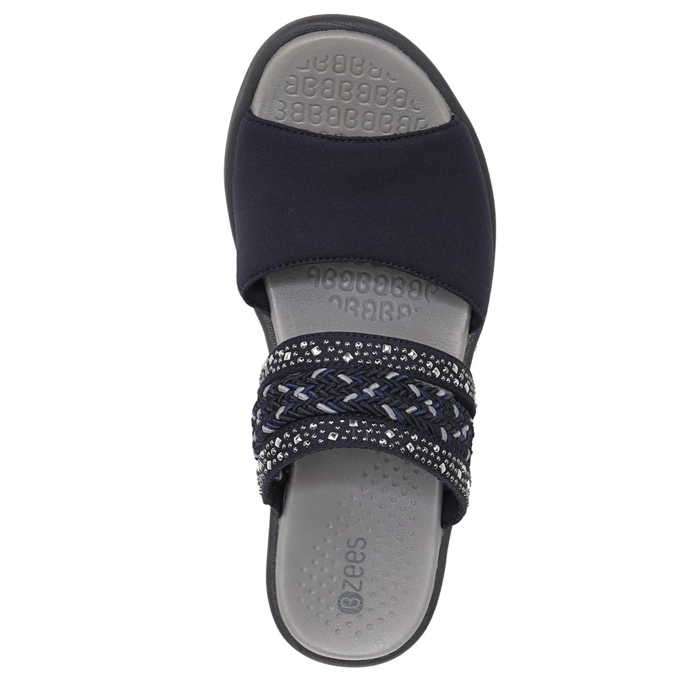 Bzees Fireworks Slide Wedge Sandal - Navy Blue Fabric Bzees Fireworks Slide Wedge Sandal - Navy Blue Fabric