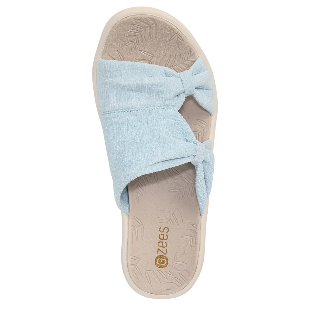 Bzees Smile More Slip On Wedge Sandal - Blue Fabric Bzees Smile More Slip On Wedge Sandal - Blue Fabric