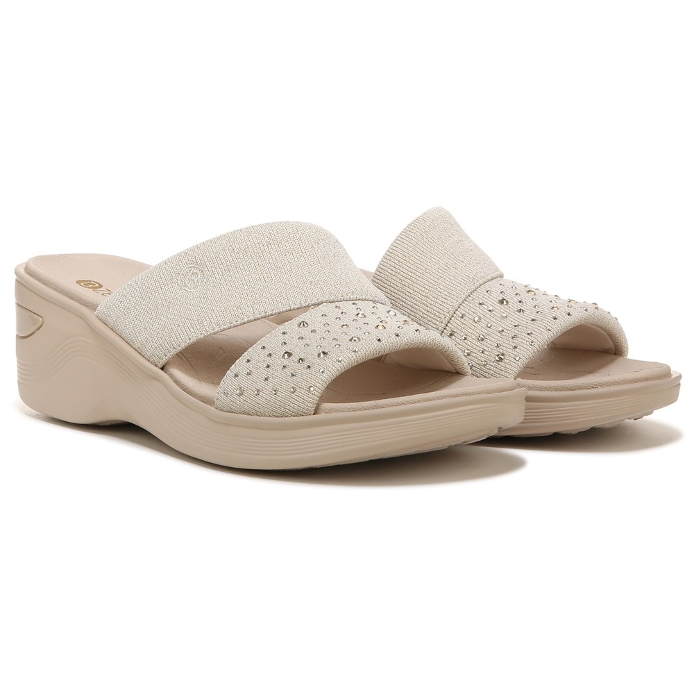 Bzees Dynasty Bright Wedge Sandal - Beige Rhinestone Fabric