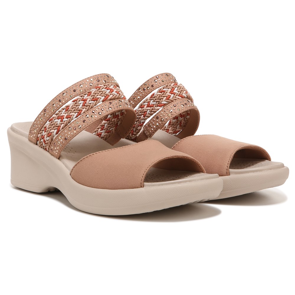 Bzees Fireworks Slide Wedge Sandal - Café Woven Fabric