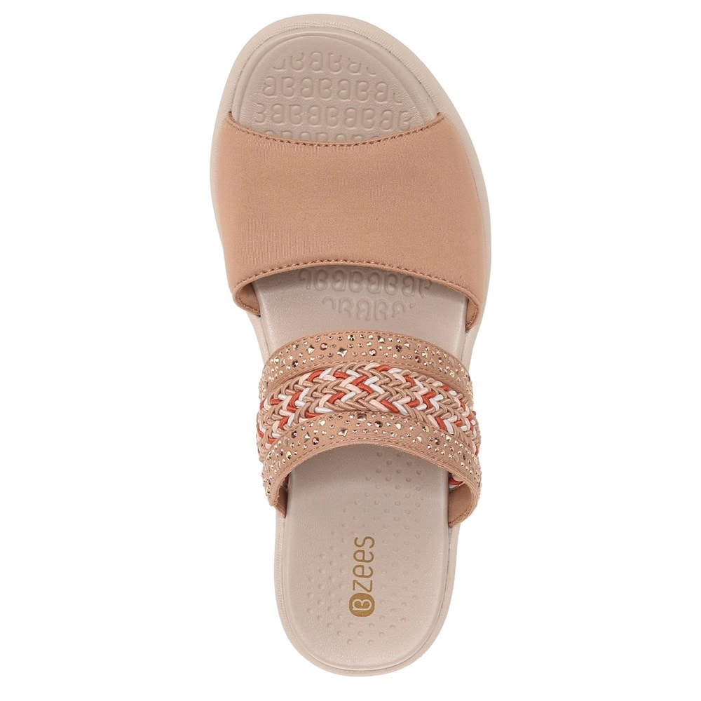 Bzees Fireworks Slide Wedge Sandal - Café Woven Fabric Bzees Fireworks Slide Wedge Sandal - Café Woven Fabric