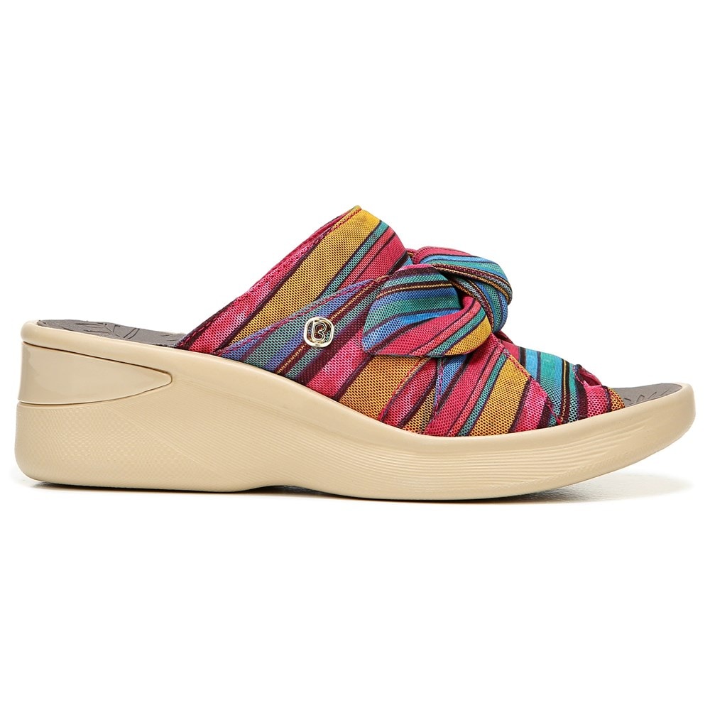 Bzees Smile Wedge Sandal - Raspberry Stripe Fabric